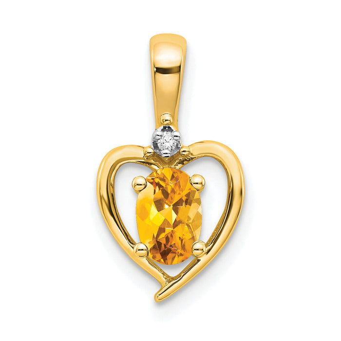 14k Citrine and Diamond Heart Pendant-XBS510