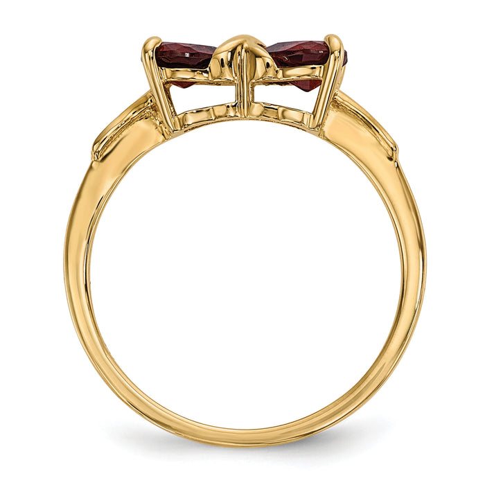 14k Gold Polished Garnet Bow Ring-XBS512