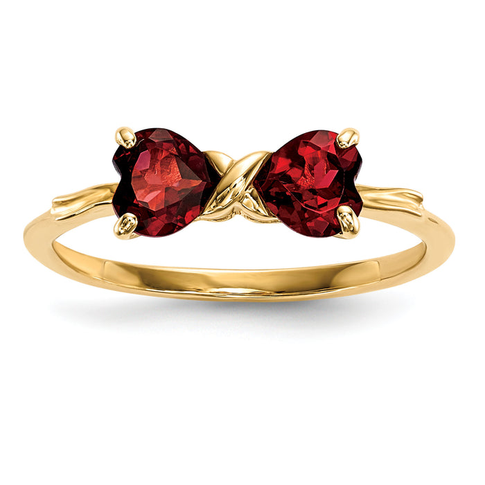 14k Gold Polished Garnet Bow Ring-XBS512