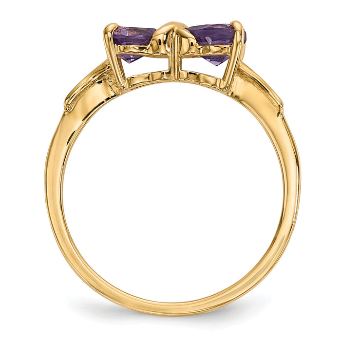 14k Gold Polished Amethyst Bow Ring-XBS513