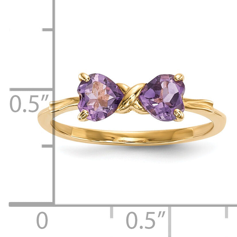 14k Gold Polished Amethyst Bow Ring-XBS513