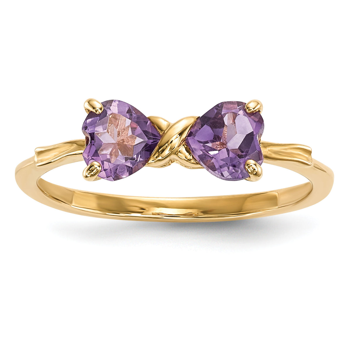 14k Gold Polished Amethyst Bow Ring-XBS513
