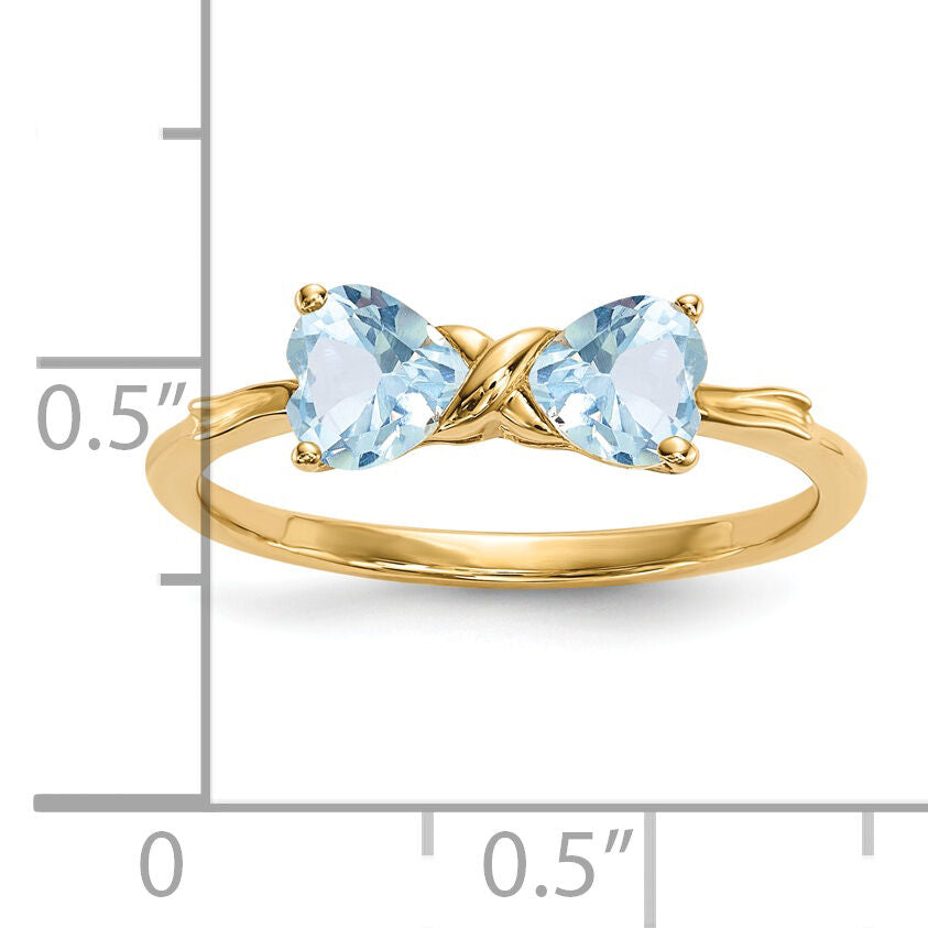 14k Gold Polished Aquamarine Bow Ring-XBS518