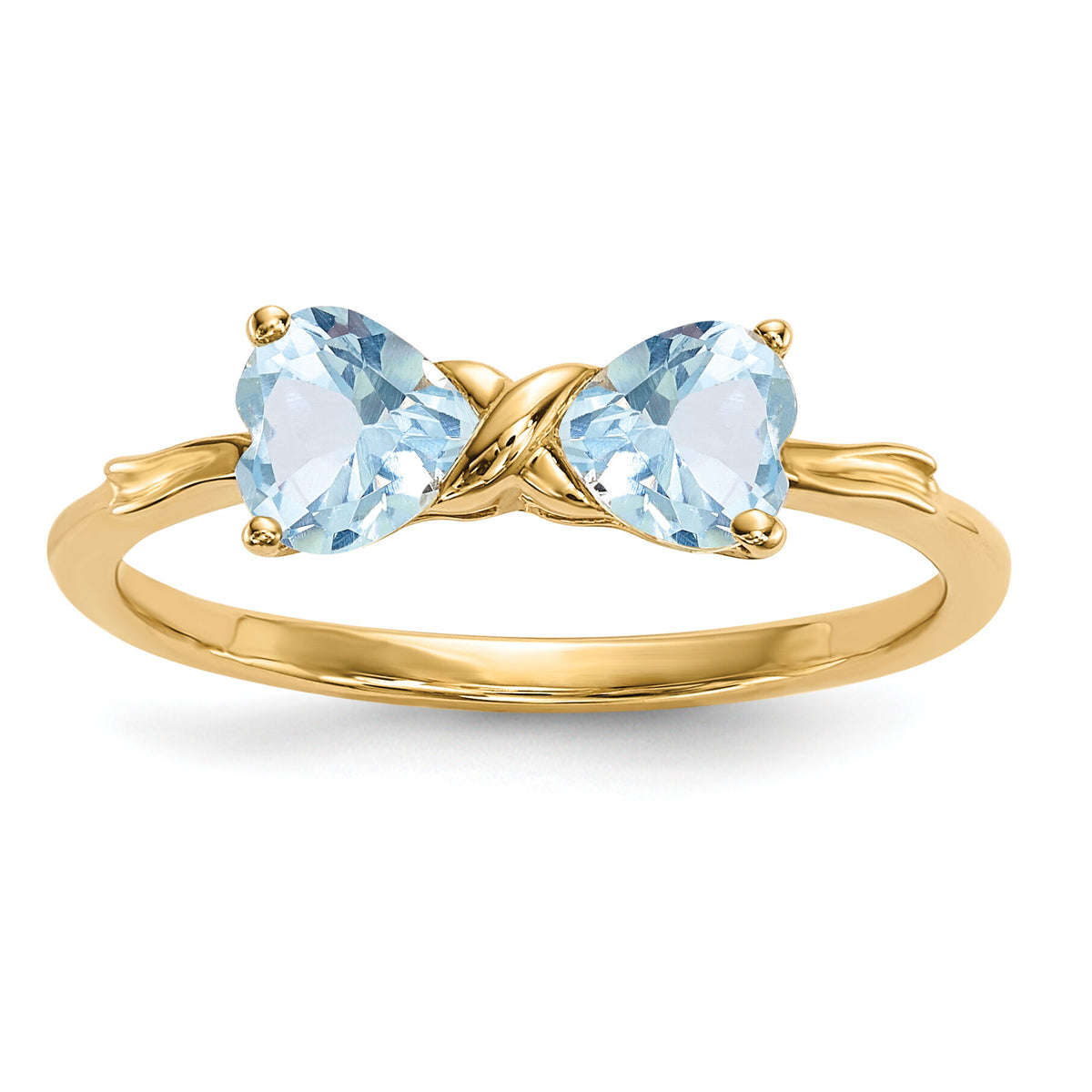 14k Gold Polished Aquamarine Bow Ring-XBS518