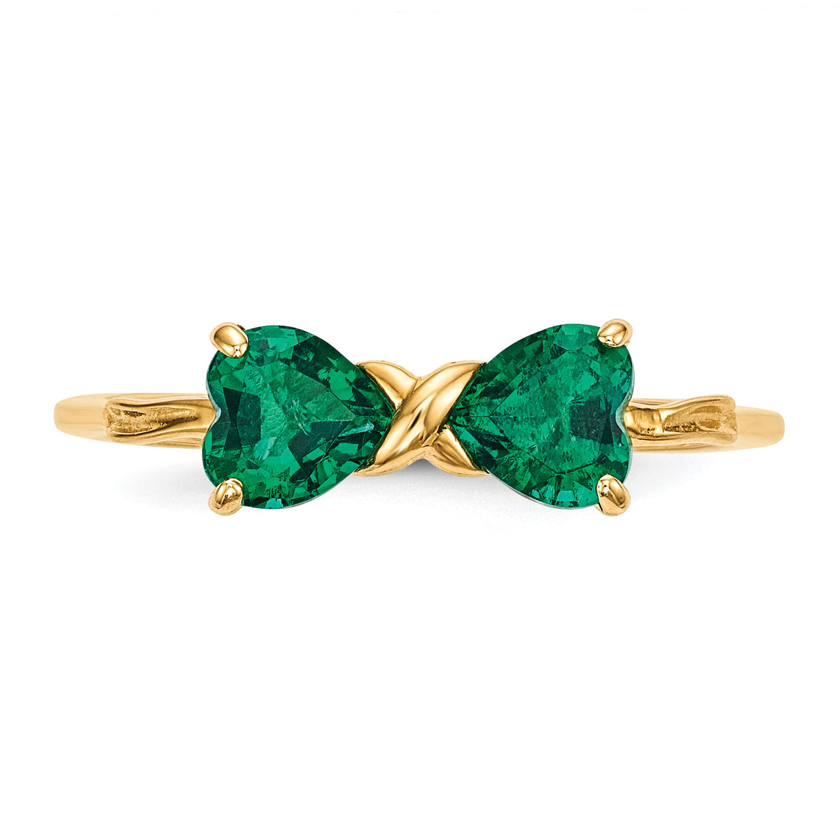 14k Gold Polished Created Emerald Bow Ring-XBS520