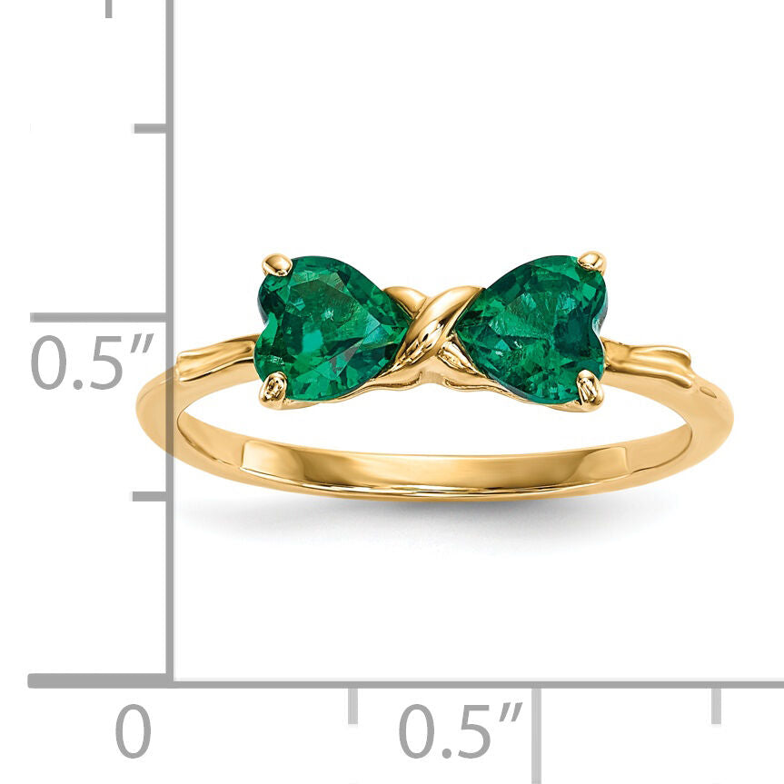14k Gold Polished Created Emerald Bow Ring-XBS520