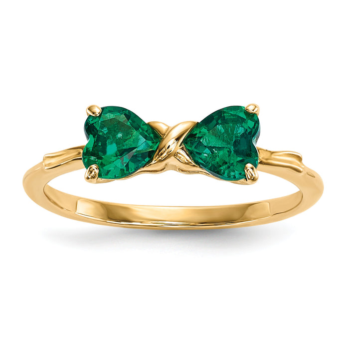 14k Gold Polished Created Emerald Bow Ring-XBS520