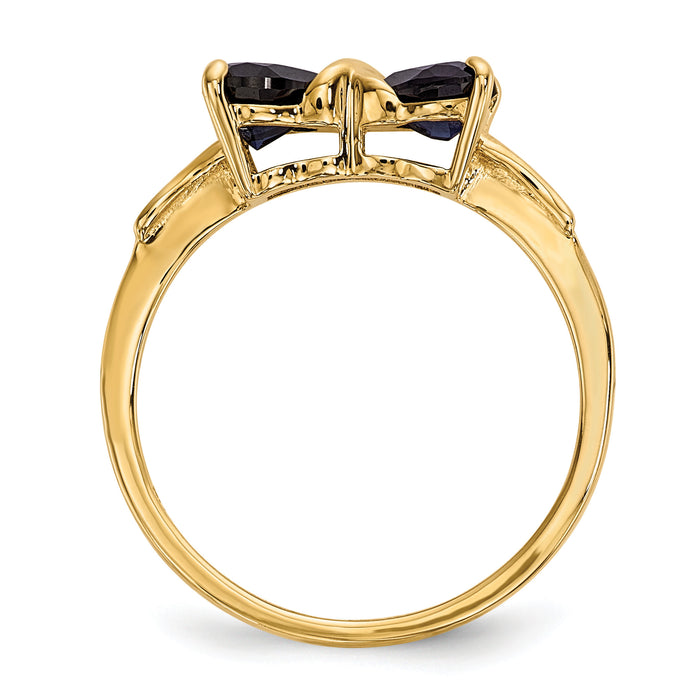 14k Gold Polished Created Sapphire Bow Ring-XBS534