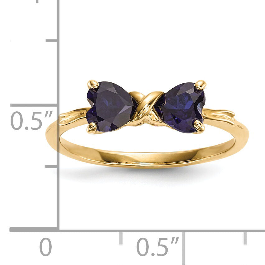 14k Gold Polished Created Sapphire Bow Ring-XBS534