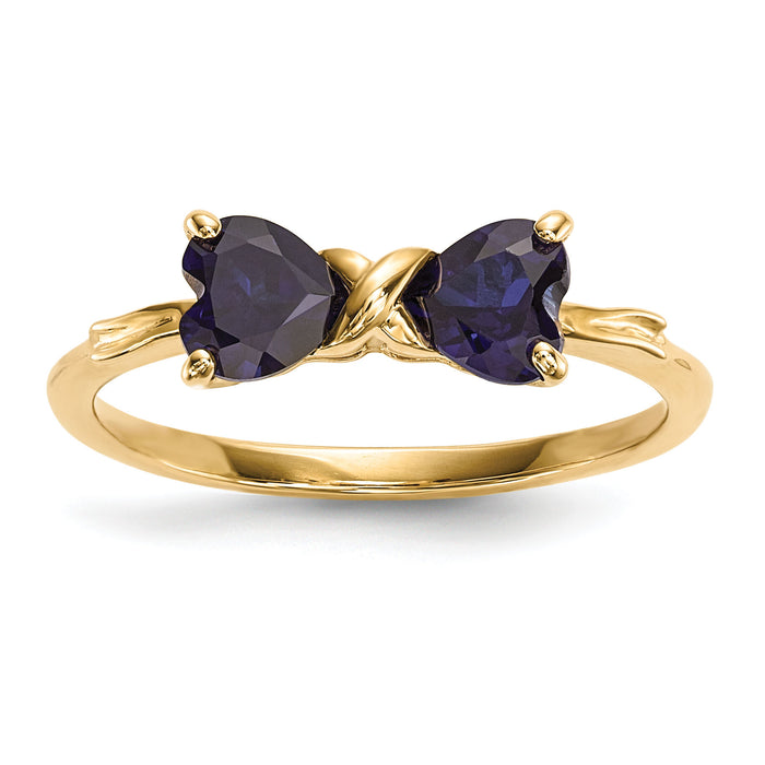 14k Gold Polished Created Sapphire Bow Ring-XBS534