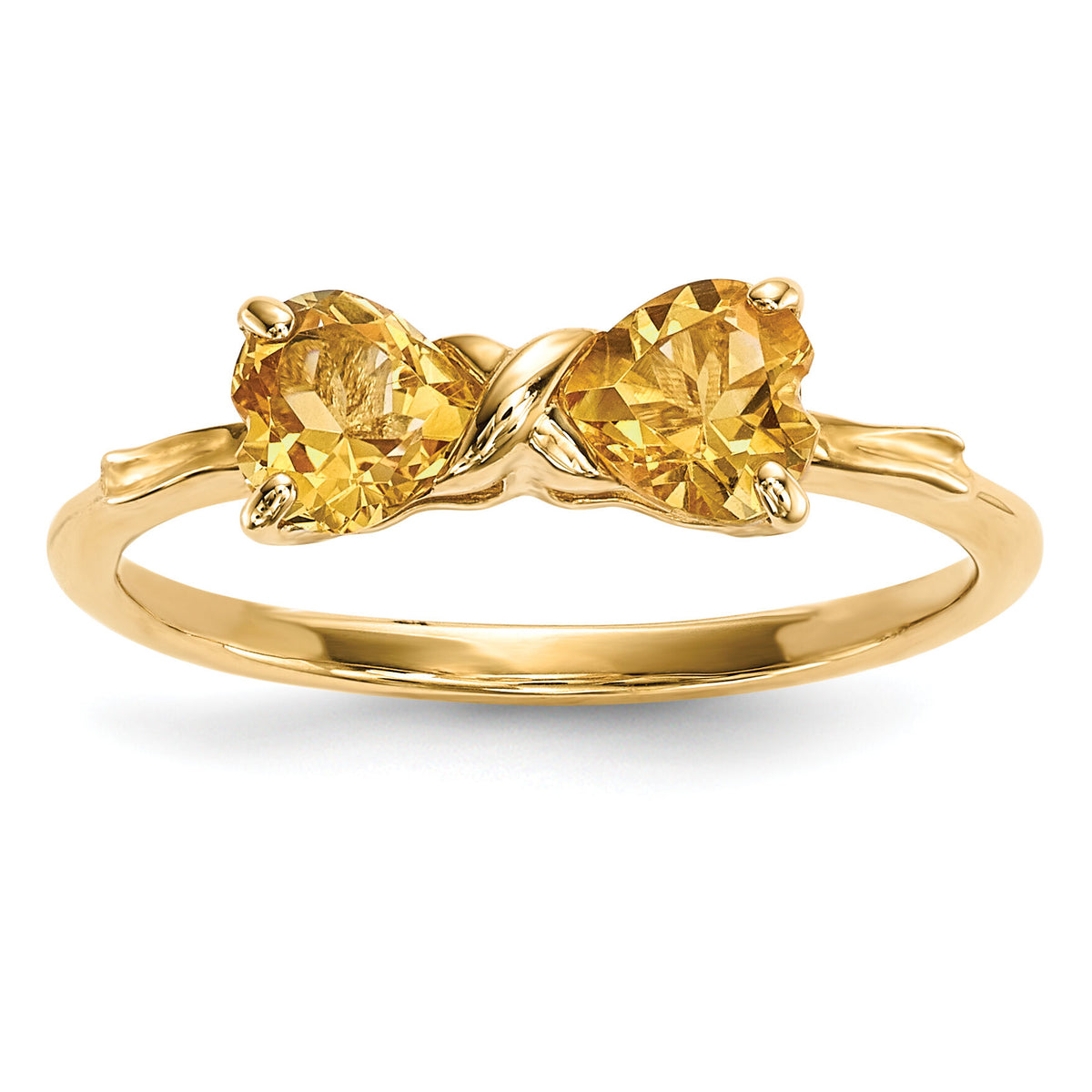 14k Gold Polished Citrine Bow Ring-XBS536