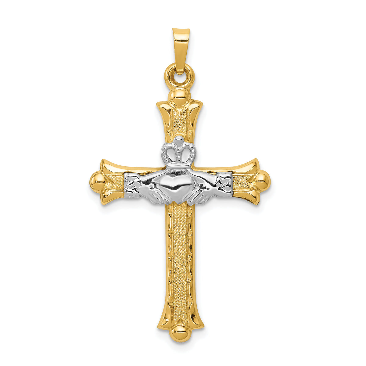 14k Two-tone Claddagh Cross Pendant-XCH273