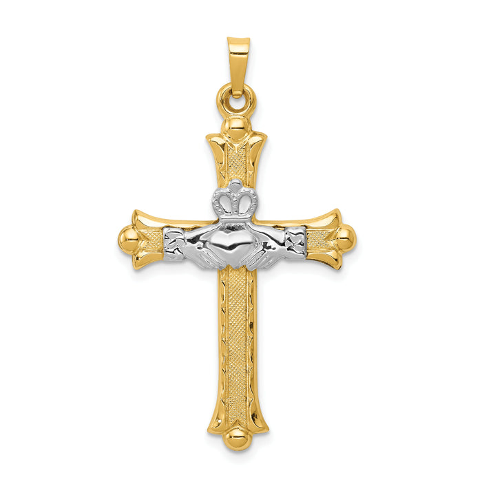 14k Two-tone Claddagh Cross Pendant-XCH273