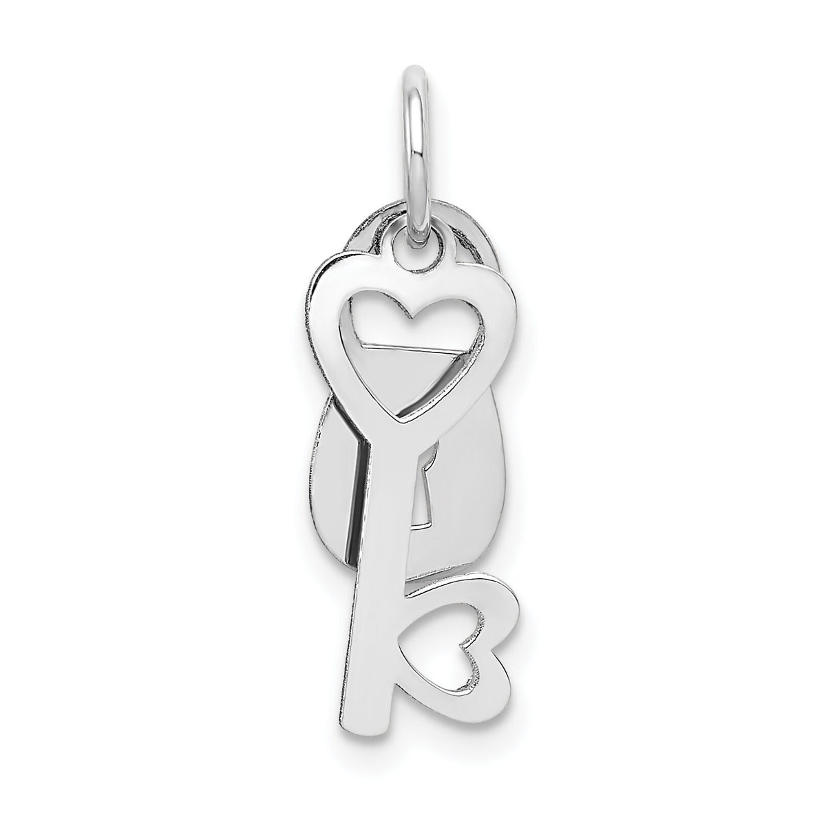 14k White Gold Polished Moveable Lock and Heart Key Charm-XCH534