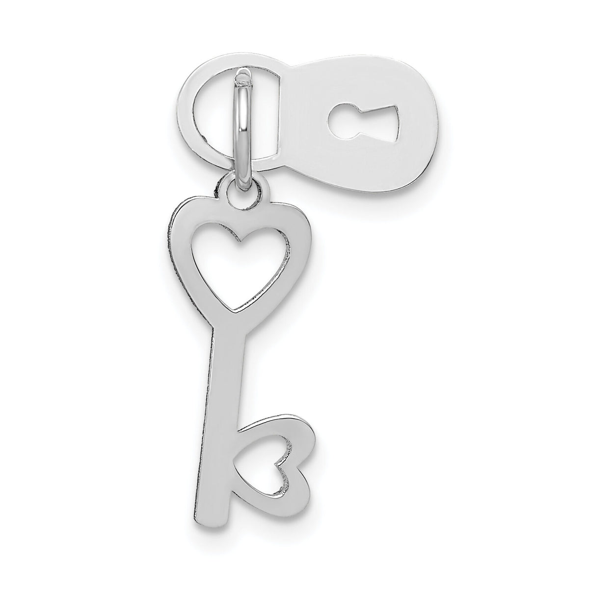 14k White Gold Polished Moveable Lock and Heart Key Charm-XCH534