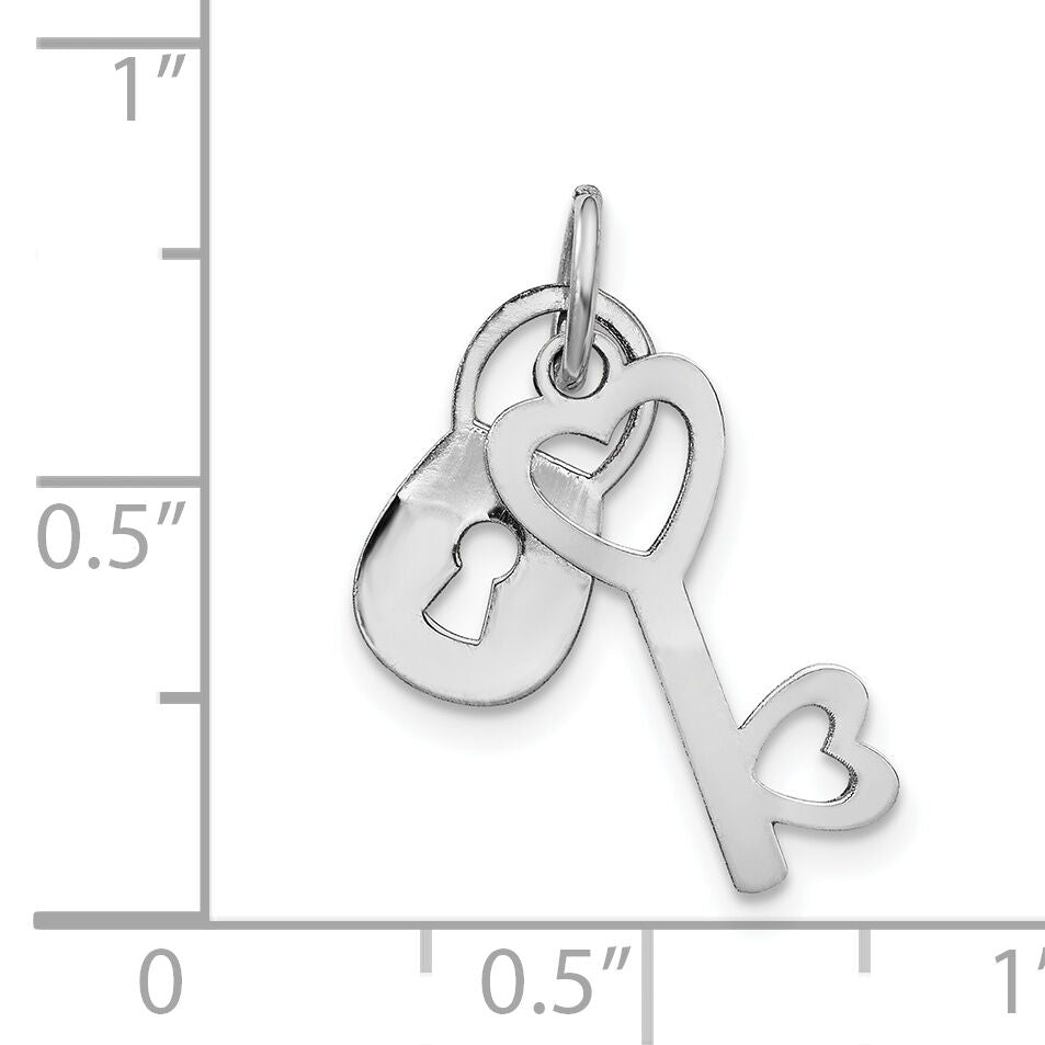 14k White Gold Polished Moveable Lock and Heart Key Charm-XCH534