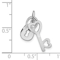 14k White Gold Polished Moveable Lock and Heart Key Charm-XCH534
