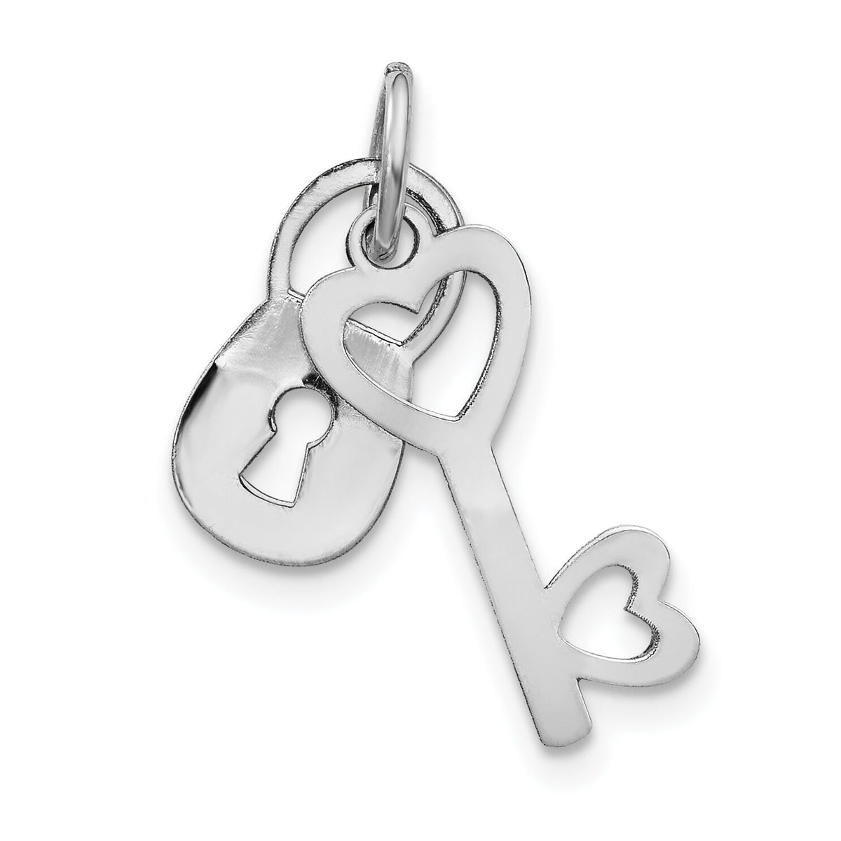 14k White Gold Polished Moveable Lock and Heart Key Charm-XCH534