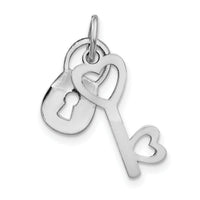 14k White Gold Polished Moveable Lock and Heart Key Charm-XCH534