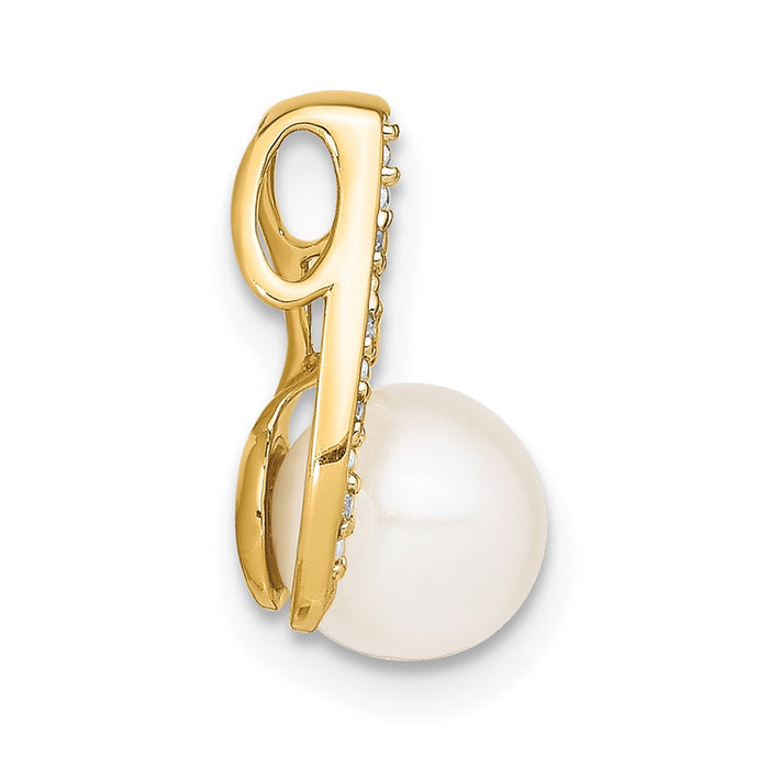 14k 7-8mm Button White FWC Pearl and Rhodium Diamond Pendant-XCH663