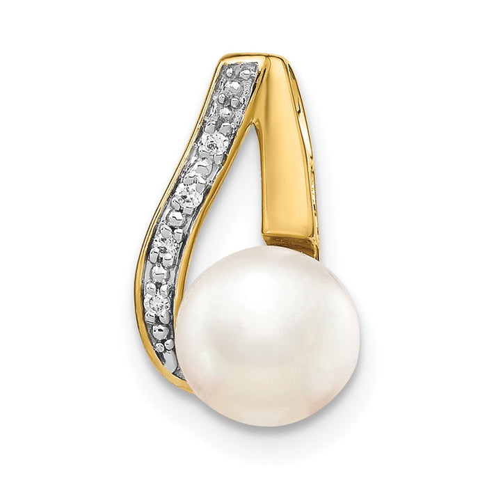 14k 7-8mm Button White FWC Pearl and Rhodium Diamond Pendant-XCH663