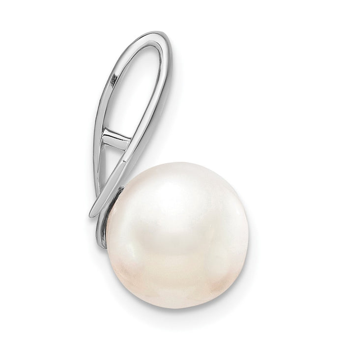 14k White Gold 8-9mm Button FWC Pearl Satin Finish Pendant Slide-XCH665