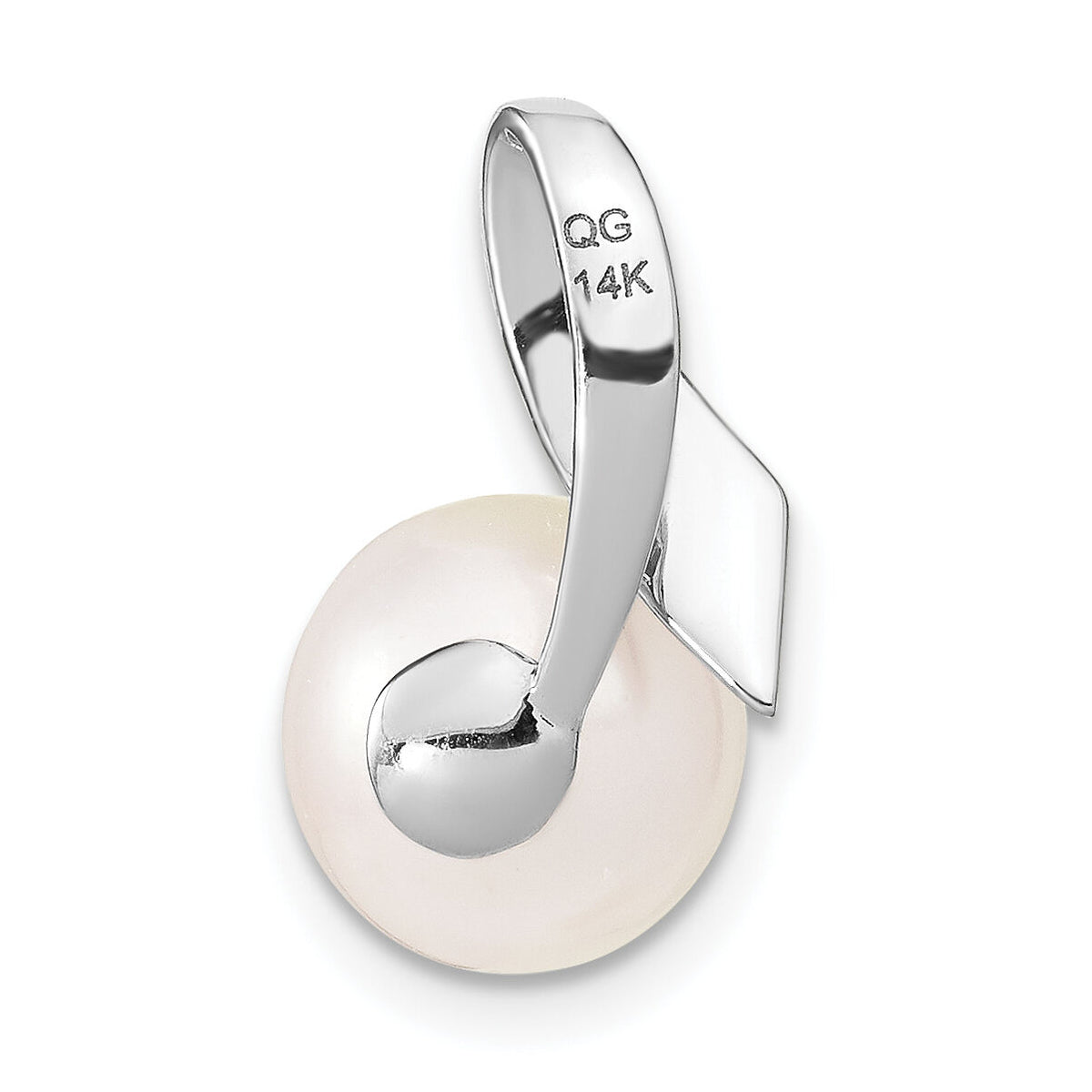 14k White Gold 8-9mm Button FWC Pearl Satin Finish Pendant Slide-XCH665