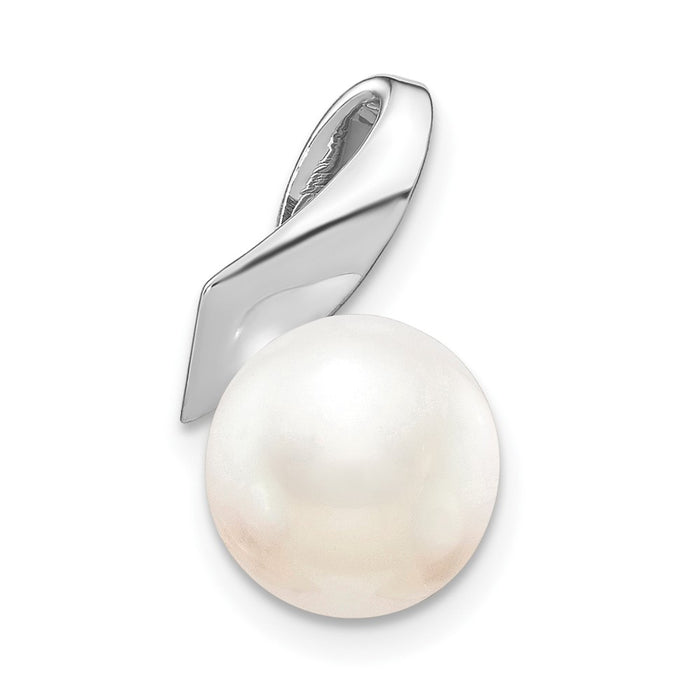 14k White Gold 8-9mm Button FWC Pearl Satin Finish Pendant Slide-XCH665