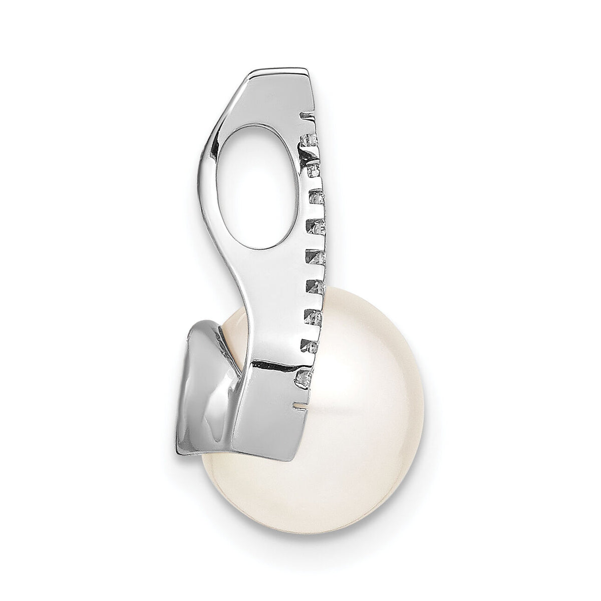14k White Gold 9-10mm White Button FWC Pearl and Diamond Pendant-XCH667