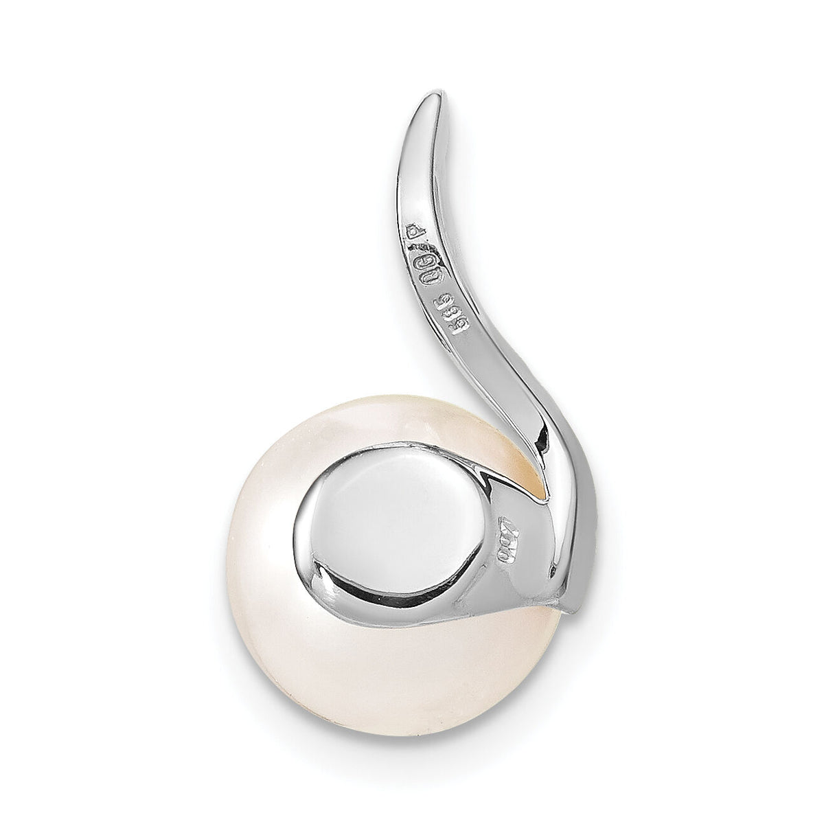 14k White Gold 9-10mm White Button FWC Pearl and Diamond Pendant-XCH667