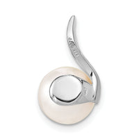 14k White Gold 9-10mm White Button FWC Pearl and Diamond Pendant-XCH667