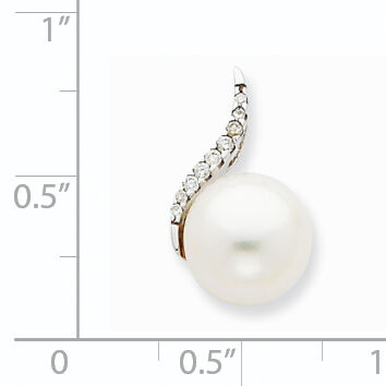14k White Gold 9-10mm White Button FWC Pearl and Diamond Pendant-XCH667