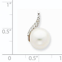 14k White Gold 9-10mm White Button FWC Pearl and Diamond Pendant-XCH667
