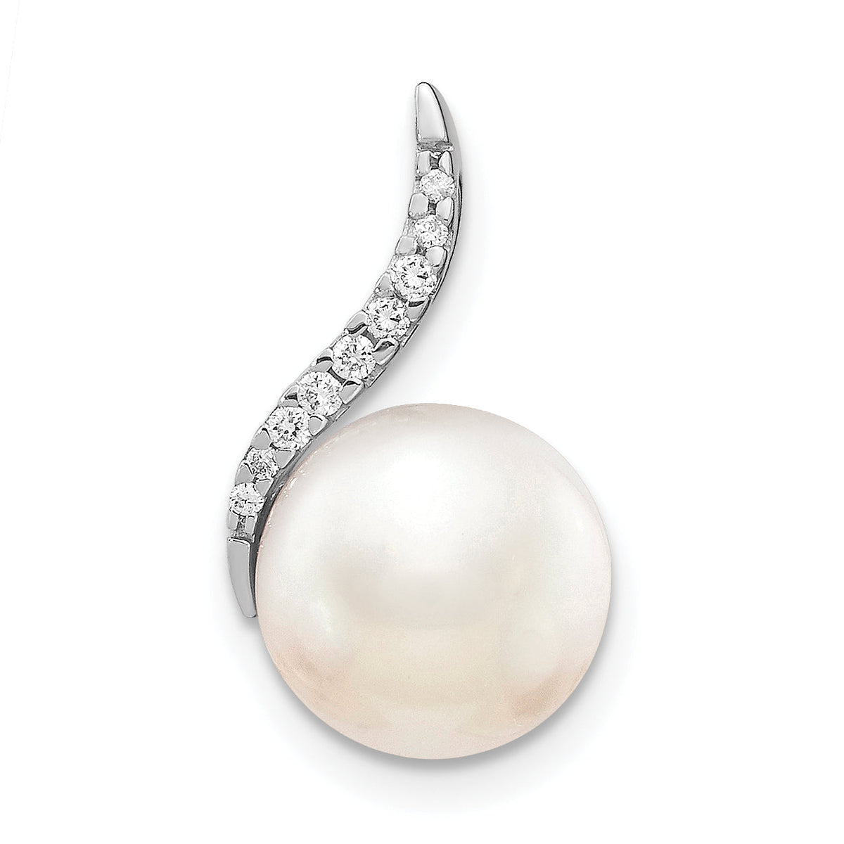 14k White Gold 9-10mm White Button FWC Pearl and Diamond Pendant-XCH667