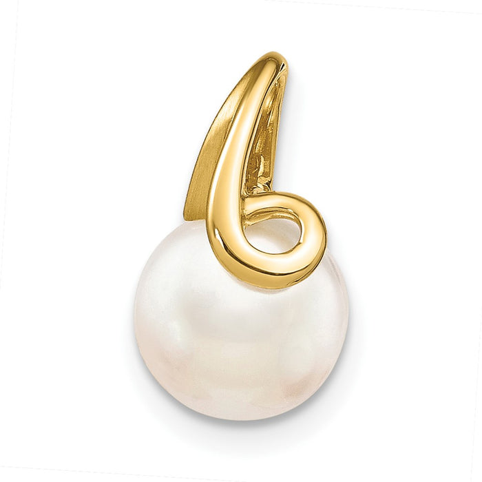 14k 8-9mm White Button Freshwater Cultured Pearl Pendant Slide-XCH673