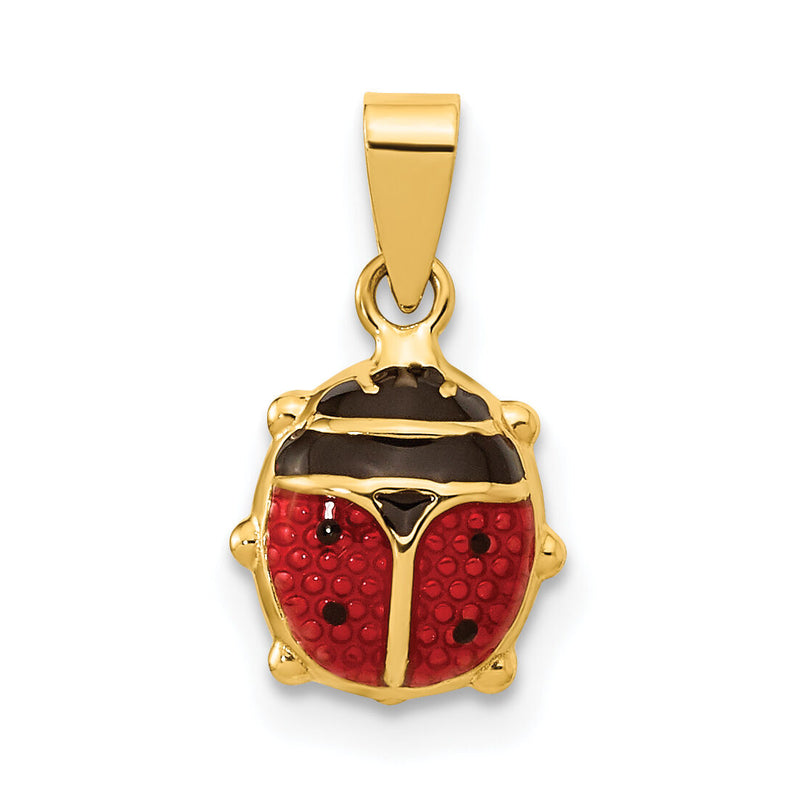 14K Polished Red/Black Enamel Ladybug Pendant-XCH688