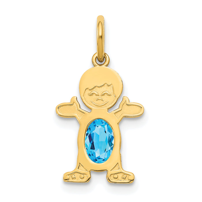 14K Boy 6x4 Oval Genuine Blue Topaz-December-XCK33