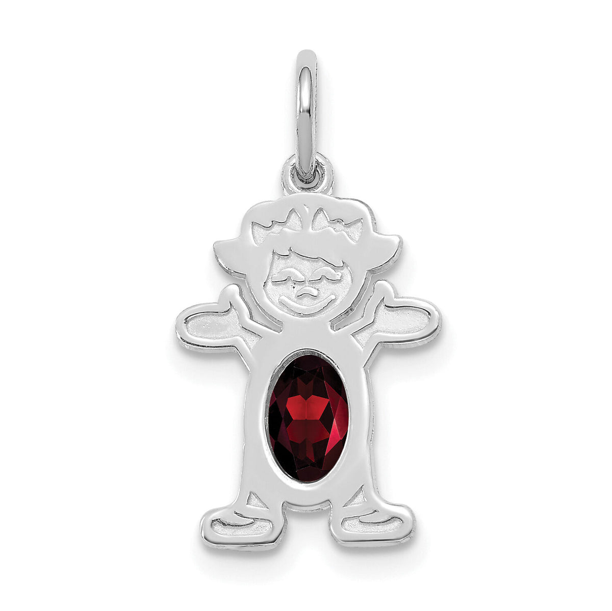 14K White Gold Girl 6x4 Oval Genuine Garnet-January-XCK34