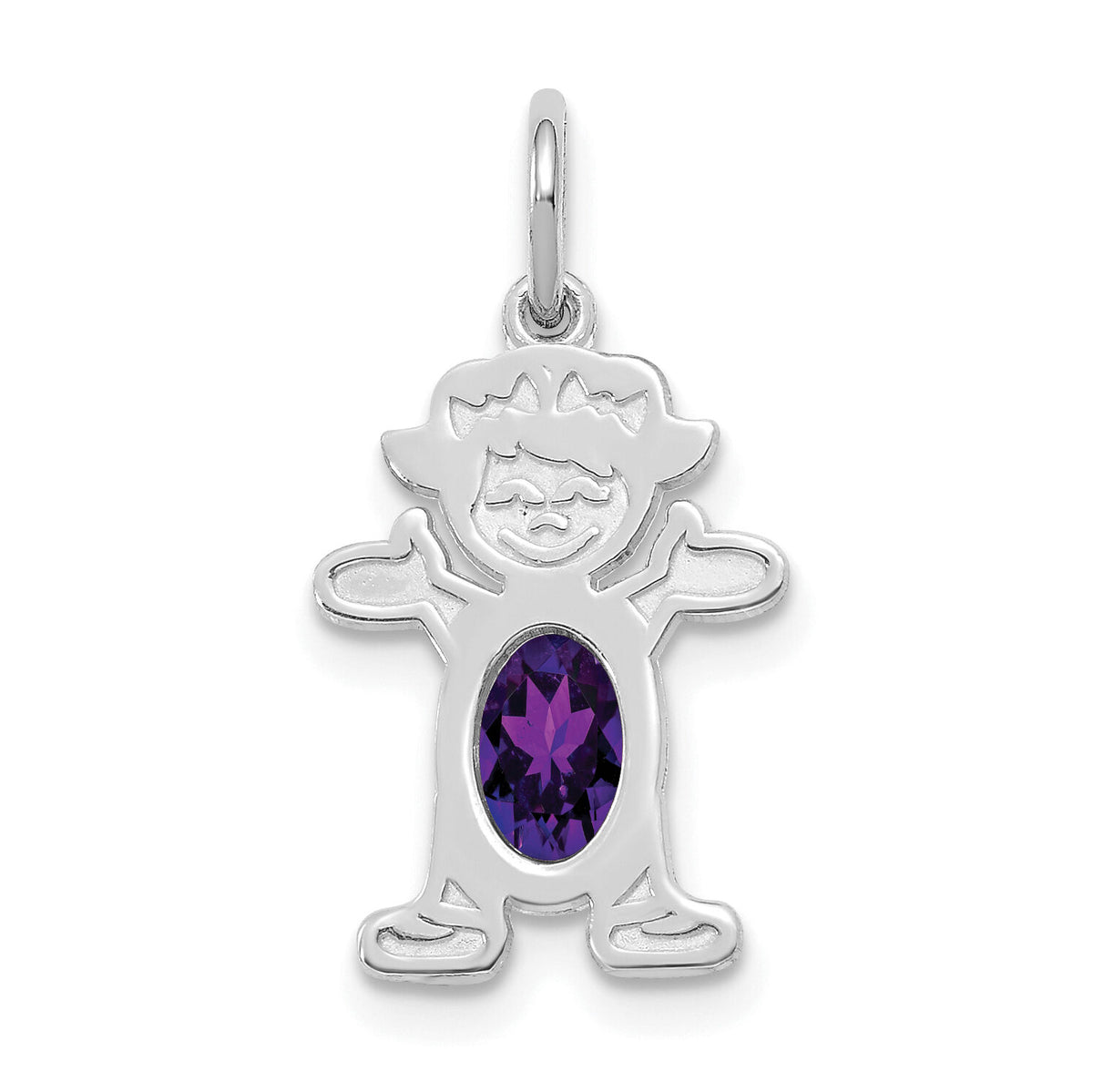 14K White Gold Girl 6x4 Oval Genuine Amethyst-February-XCK36