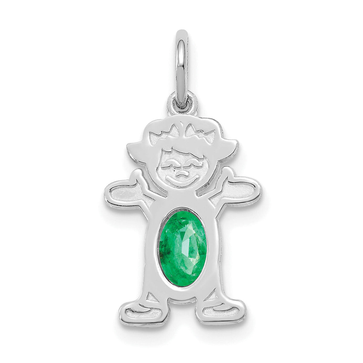 14K White Gold Girl 6x4 Oval Genuine Emerald-May-XCK42