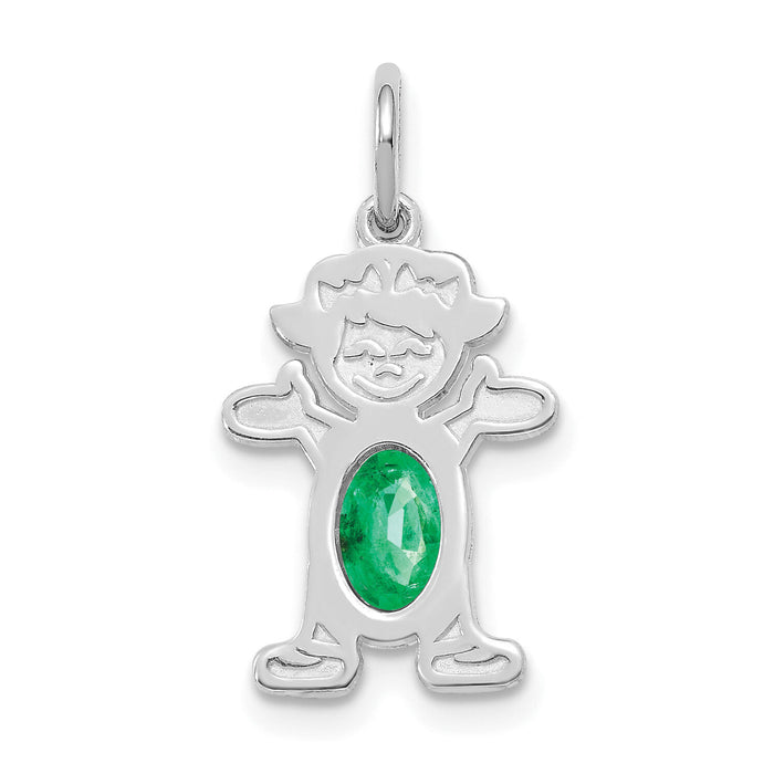 14K White Gold Girl 6x4 Oval Genuine Emerald-May-XCK42