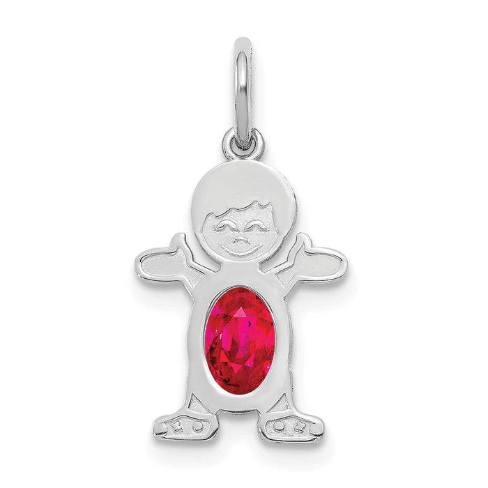 14K White Gold Boy 6x4 Oval Genuine Ruby-July-XCK47