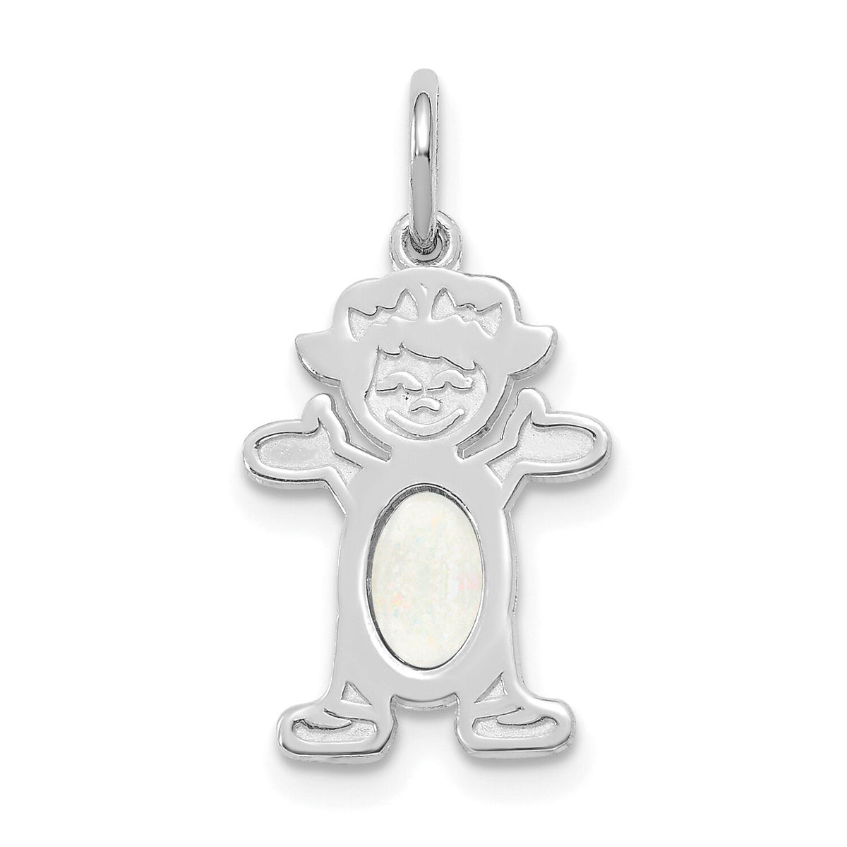 14K White Gold Girl 6x4 Oval Genuine Opal-October-XCK52