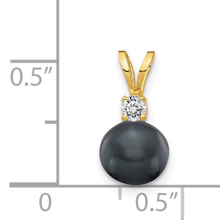 14k 6mm Black FW Cultured Pearl AA Diamond Pendant-XD23BP/AA