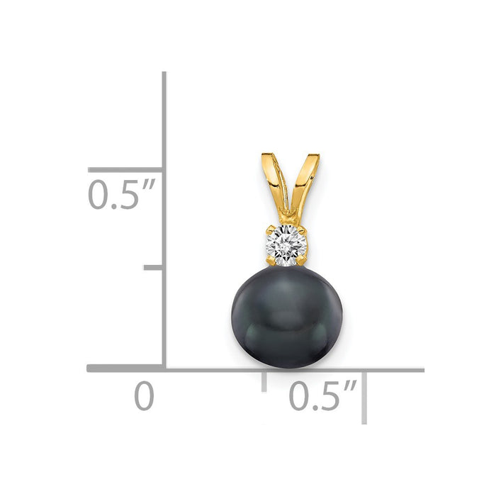 14k 6mm Black FW Cultured Pearl AA Diamond Pendant-XD23BP/AA