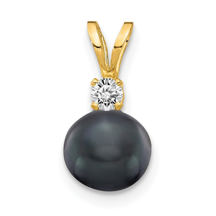 14k 6mm Black FW Cultured Pearl AA Diamond Pendant-XD23BP/AA