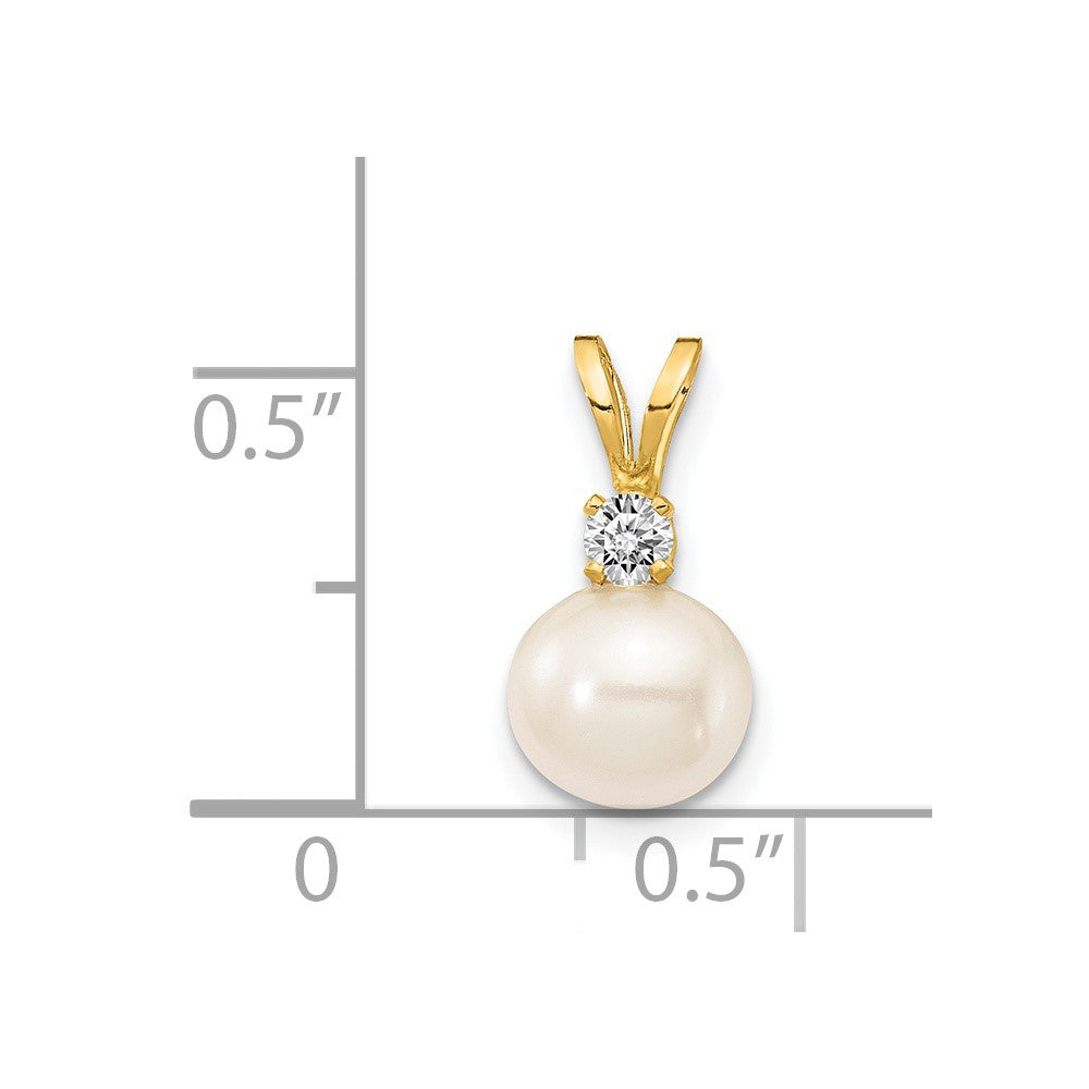 14k 6mm White FW Cultured Pearl AA Diamond Pendant-XD23PL/AA