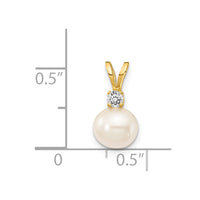 14k 6mm White FW Cultured Pearl AA Diamond Pendant-XD23PL/AA