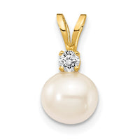 14k 6mm White FW Cultured Pearl AA Diamond Pendant-XD23PL/AA