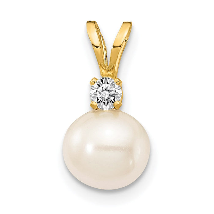 14k 6mm White FW Cultured Pearl AA Diamond Pendant-XD23PL/AA